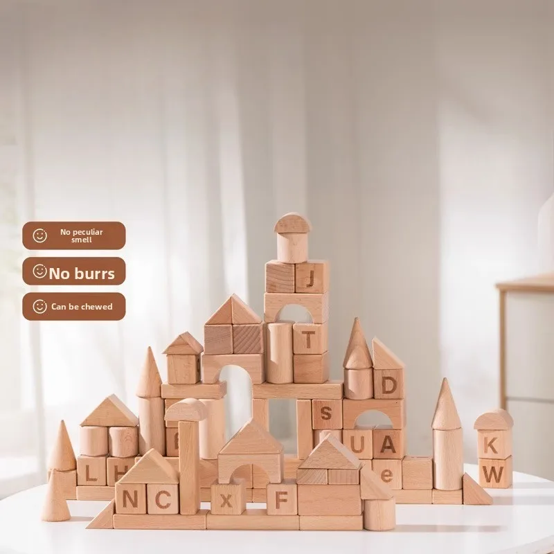 天然ブナ材の積み木 幼児向け学習玩具 無毒 丸みを帯びたエッジ 大きなサイズ 安全な噛み心地の教育玩具