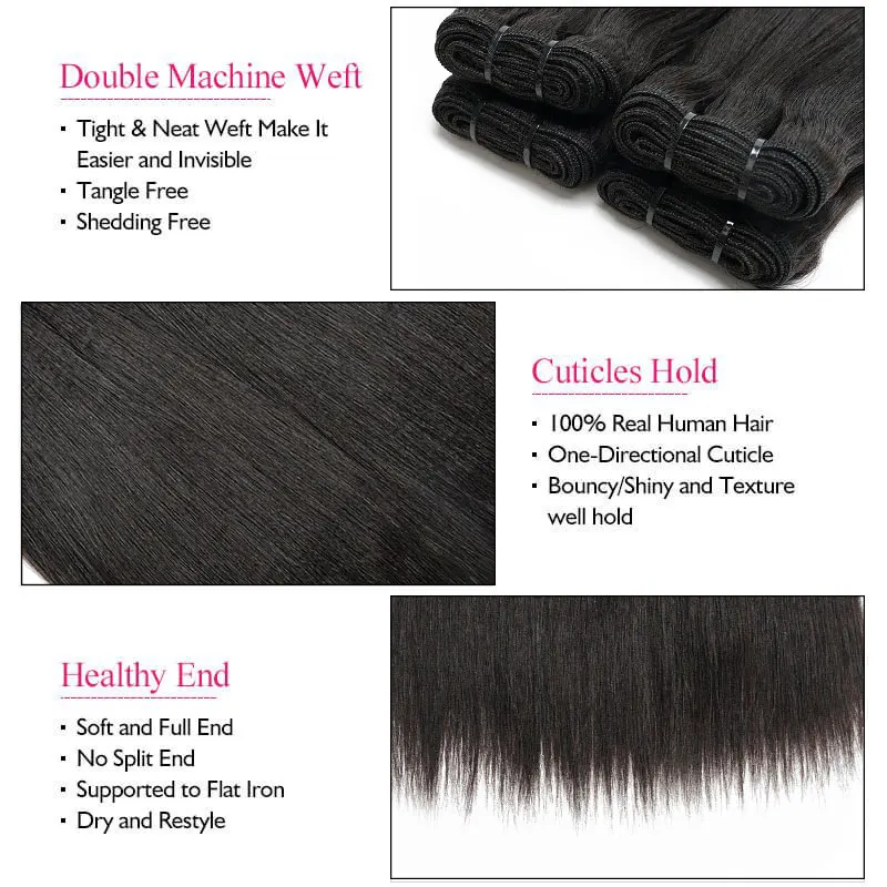 Mogul Hair Yaki Straight Human Hair Bundles 100g Per Bundle 100% Human Hair Sew In Weaves 10-30 Inch Natutral Color 1/2/3 Bundle