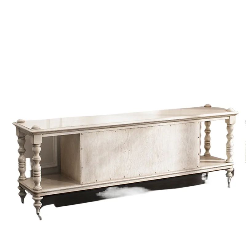 

American solid wood TV cabinet, white living room floor cabinet, coffee table combination, small apartment storage