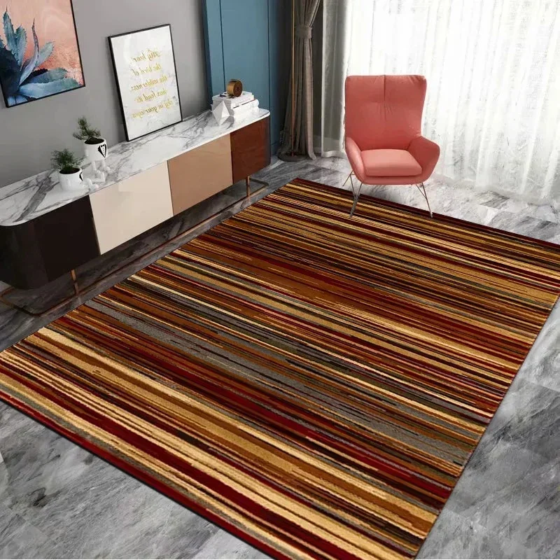 

Brown Striped Area Rug for Living Room – Large Modern Floor Mat, Soft Bedroom Carpet for Coffee Table & Bedside