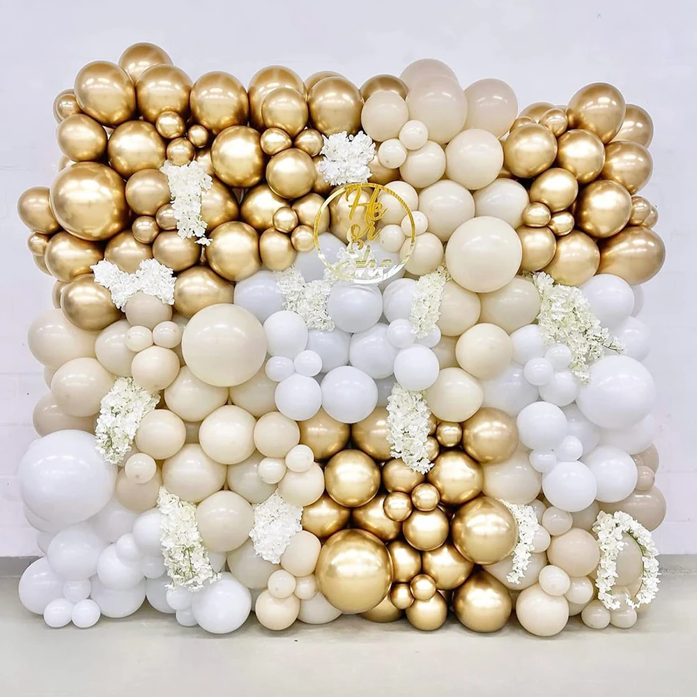 155pcs White Balloon Arch Sand White Gold Balloons Garland Kit Wedding Engagement Ceremony Birde Shower Party Decoration Globos