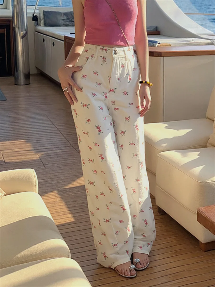 

Женские джинсы с высокой талией, белые потертые винтажные джинсовые свободные брюки прямого кроя, повседневная модная уличная одежда, корейский стиль Y2K