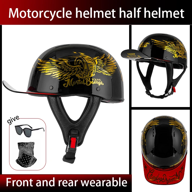 남성과 여성을위한 여름 통기성 복고풍 크루즈 오토바이 헬멧 전기 오토바이 하프 헬멧 데이 아메리칸 페달 스쿠프 헬름