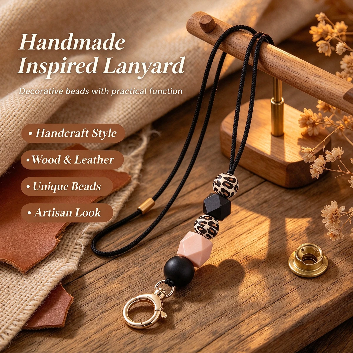Matte rubber bead detachable hanging rope necklace, fashionable chest badge keychain pendant