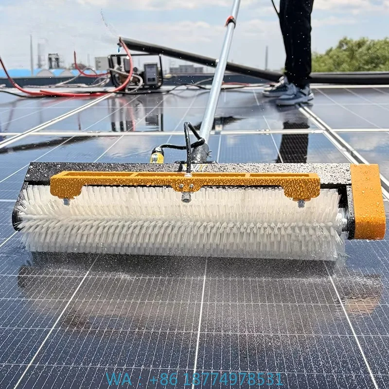Handheld Electric Solar Panel Cleaning Roller Brush Telescopic Wet Dry PV Panel Cleaner Machine