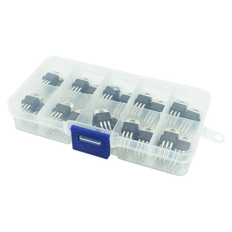 LM317T L7805 L7806 L7808 L7809 L7810 L7812 L7815 L7818 L7824 Transistor Assortment Kit 10value*5pcs 50PCS Voltage Regulator Box