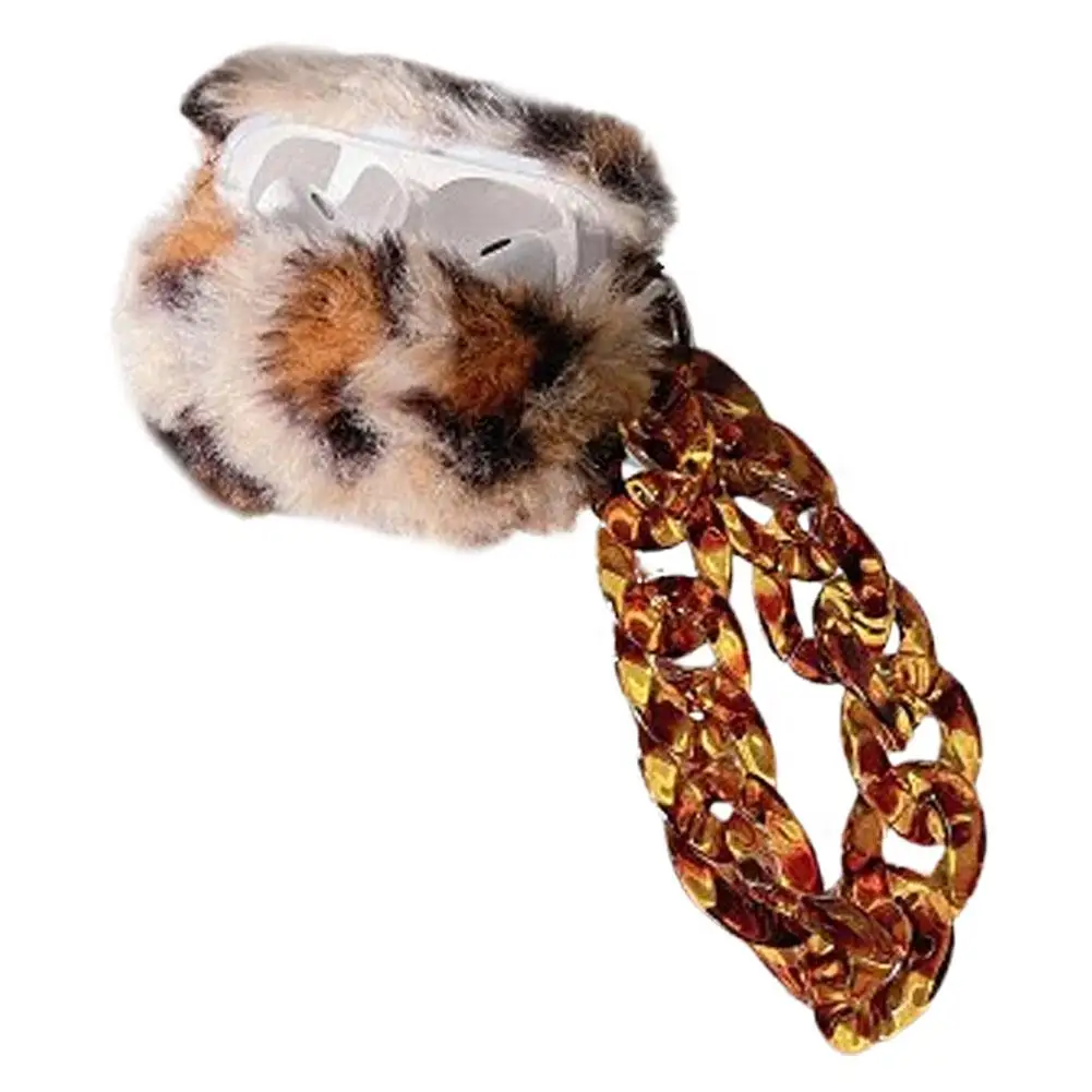 موضة رقيق لينة أفخم ليوبارد حقيبة سماعة الاذن ل أبل AirPods 4 غطاء شتاء دافئ لينة الفراء سماعات حالات وقائية C2P2