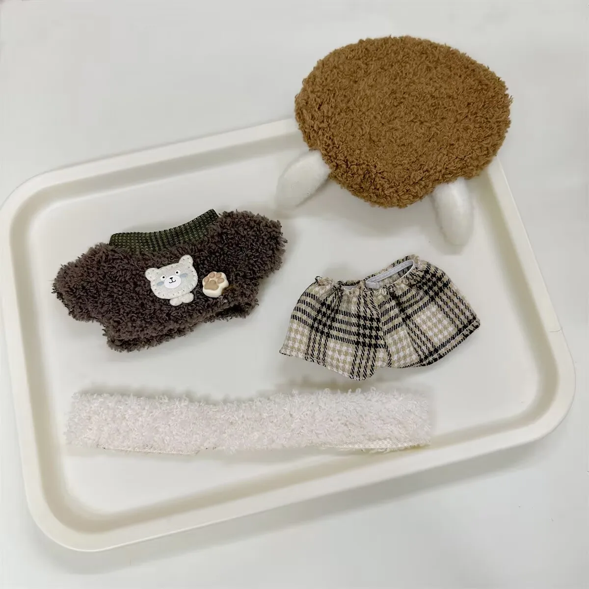 Roupas de boneca de algodão de 10cm para outono e inverno, conjunto de série de cores Maillard, boneca de pelúcia muda em roupas de bebê de 10cm