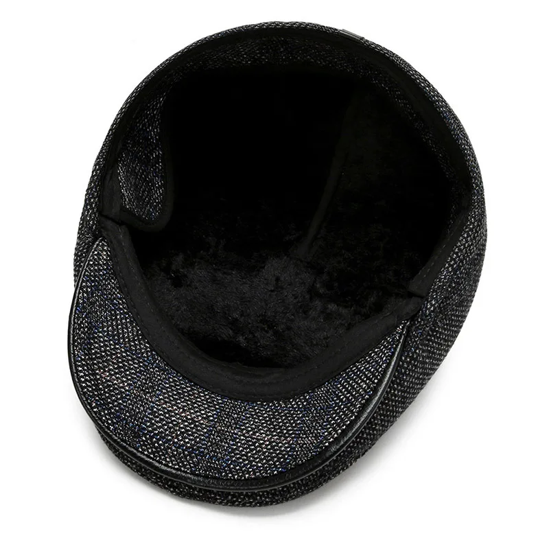 Autumn and Winter Men\'s Beret Warm Protective Ear Tweed Cap Sunshade Cotton Cap Octagonal Cap Old Man Forward Cap Painter\'s Cap