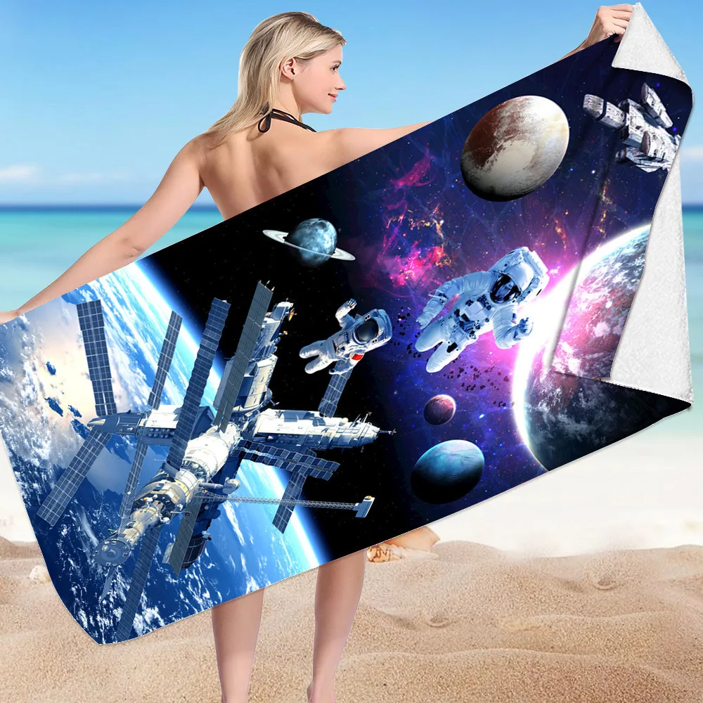 Microfiber Mystery Astronaut Stars Universe Beach Towel，Women Men Large Quick Dry Lightweight Swim Towels Travel Bathroom Beach