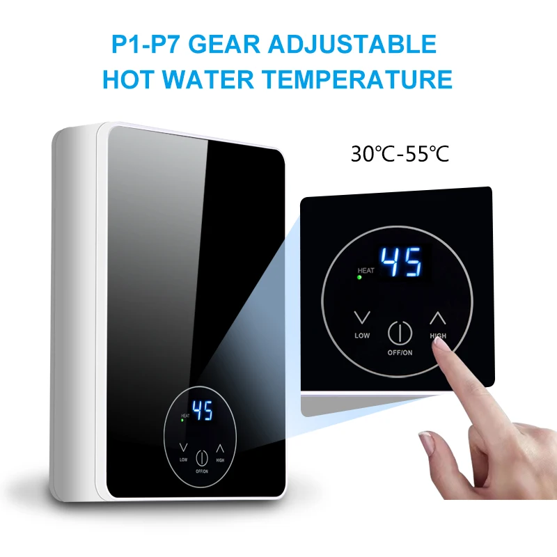 New Arrival 6kw Instant Electric Tankless Water Heater Fast Heating 110v Plastic Hotel Household Use LED Touch Control US/EU