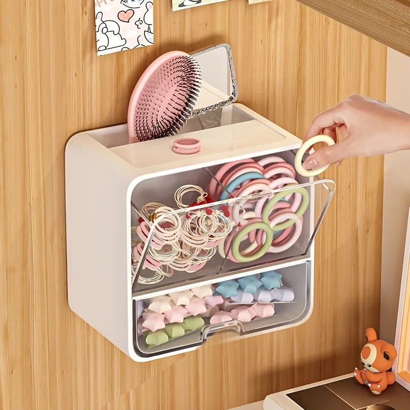 1 Multi-Layer - No Need For Drilling, Dustproof Waterproof Plastic With Drawers, Can Hold Combs, Clips And Small Items, Wall