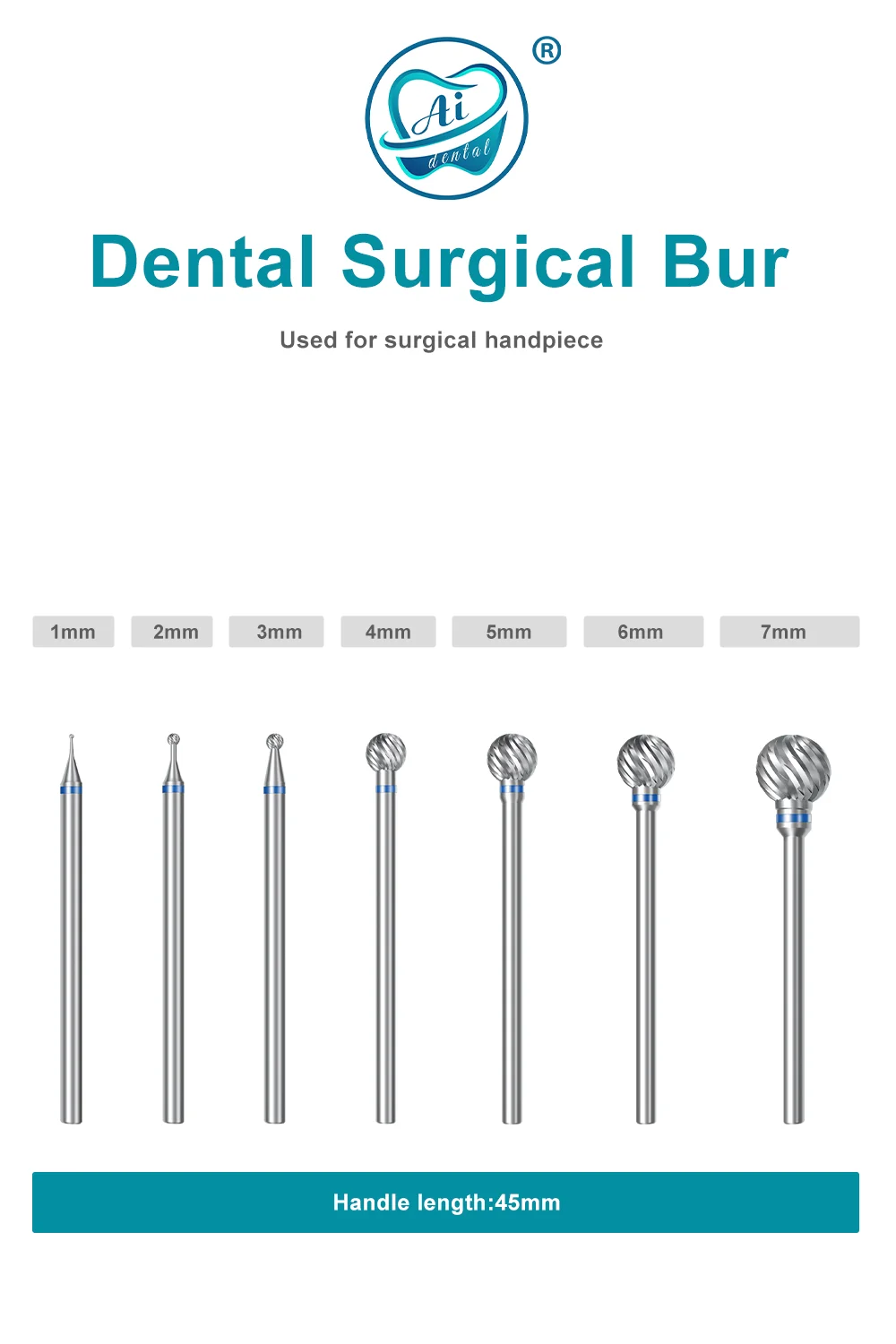

AI-SG45/70/120 Dental Surgical Burs Contra Angle Straight Handpiece Diamond Strawberries Tungsten Steel Drills Dia 2.35mm