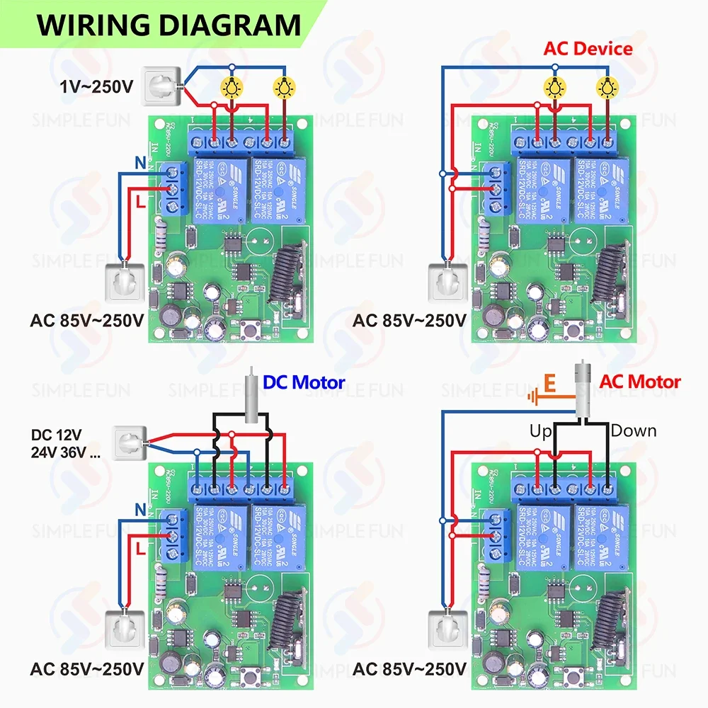 433MHz Light/Garage Gate Universal Wireless Remote Control Switch AC 110V 220V 2CH Relay Receiver,50m Transmitter,for lamp motor