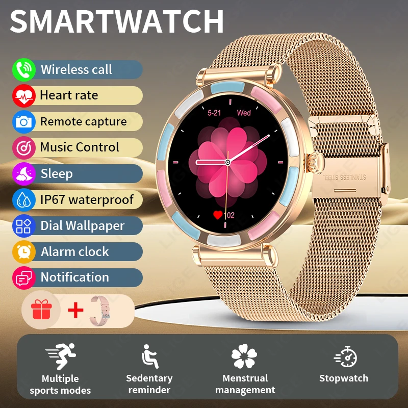 

LIGE Fashion Smart Watch For Lady Bluetooth Call Heart Rate Monitor Sport Fitness Tracker Bracelet Waterproof Smartwatch Women