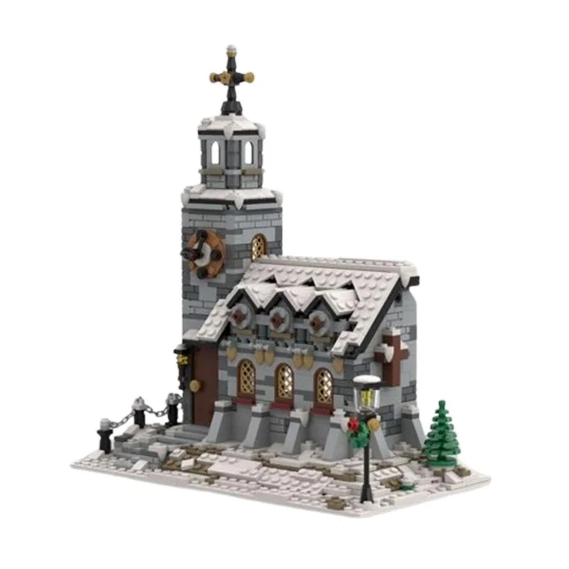 MOC   Winter church small particle assembled building blocks, castle model, children's toys, Christmas gifts