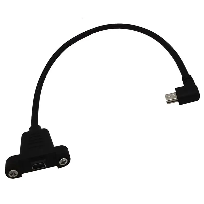 USB Mini 5P Male to Female 90 Degree Bend With Ear Screws Can Fix The Baffle Cable, Digital Device Transmission Extension Cable