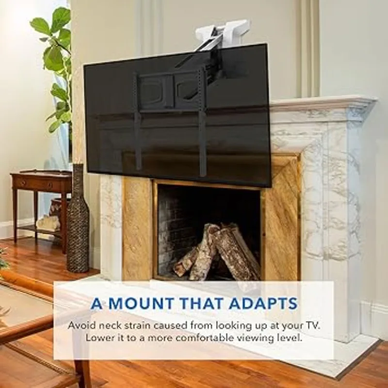 Motorized Fireplace TV Wall Mount Remote Control Electric Pull Down Mantel Mounting Bracket, Up to 77 Lbs Weight Cap