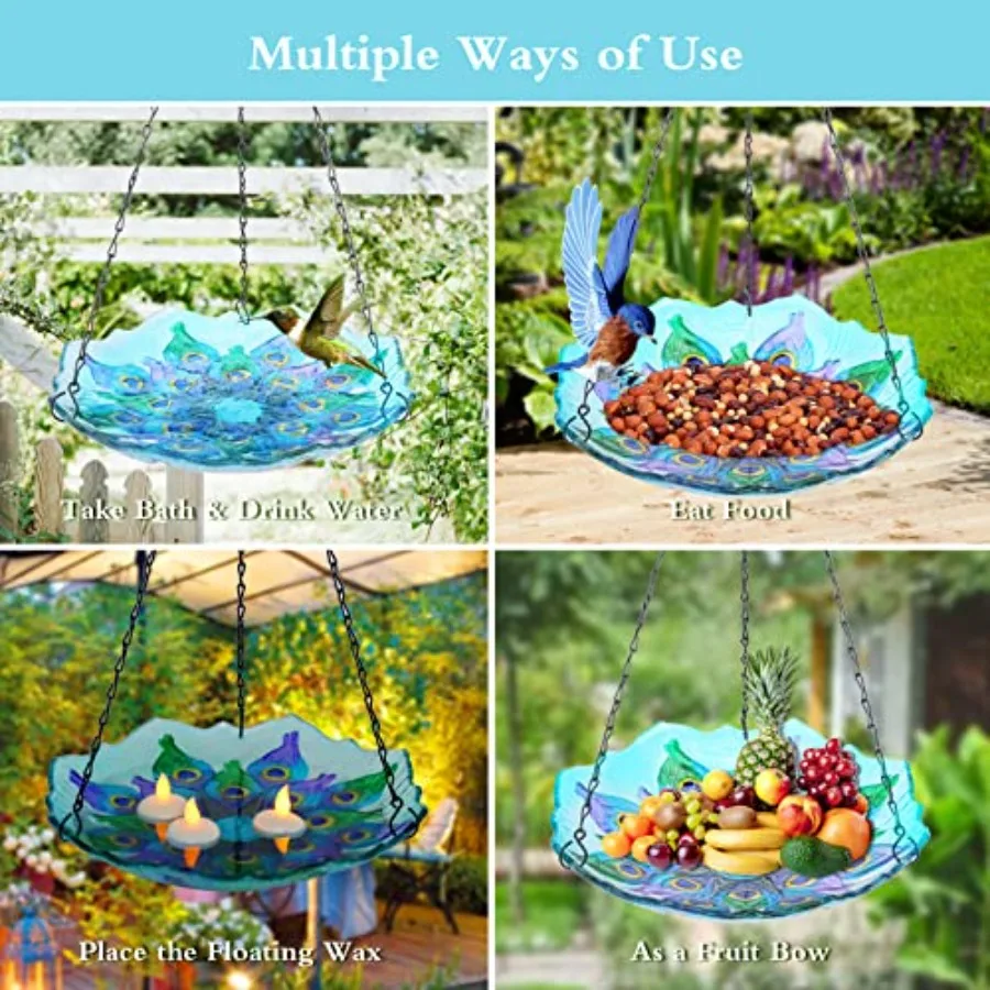 【Spot goods】Hanging Bird Bath - Bird Baths for Outdoors Peacock Glass BirdBath Outdoor Birdfeeders for Garden and Patio Decor view 6