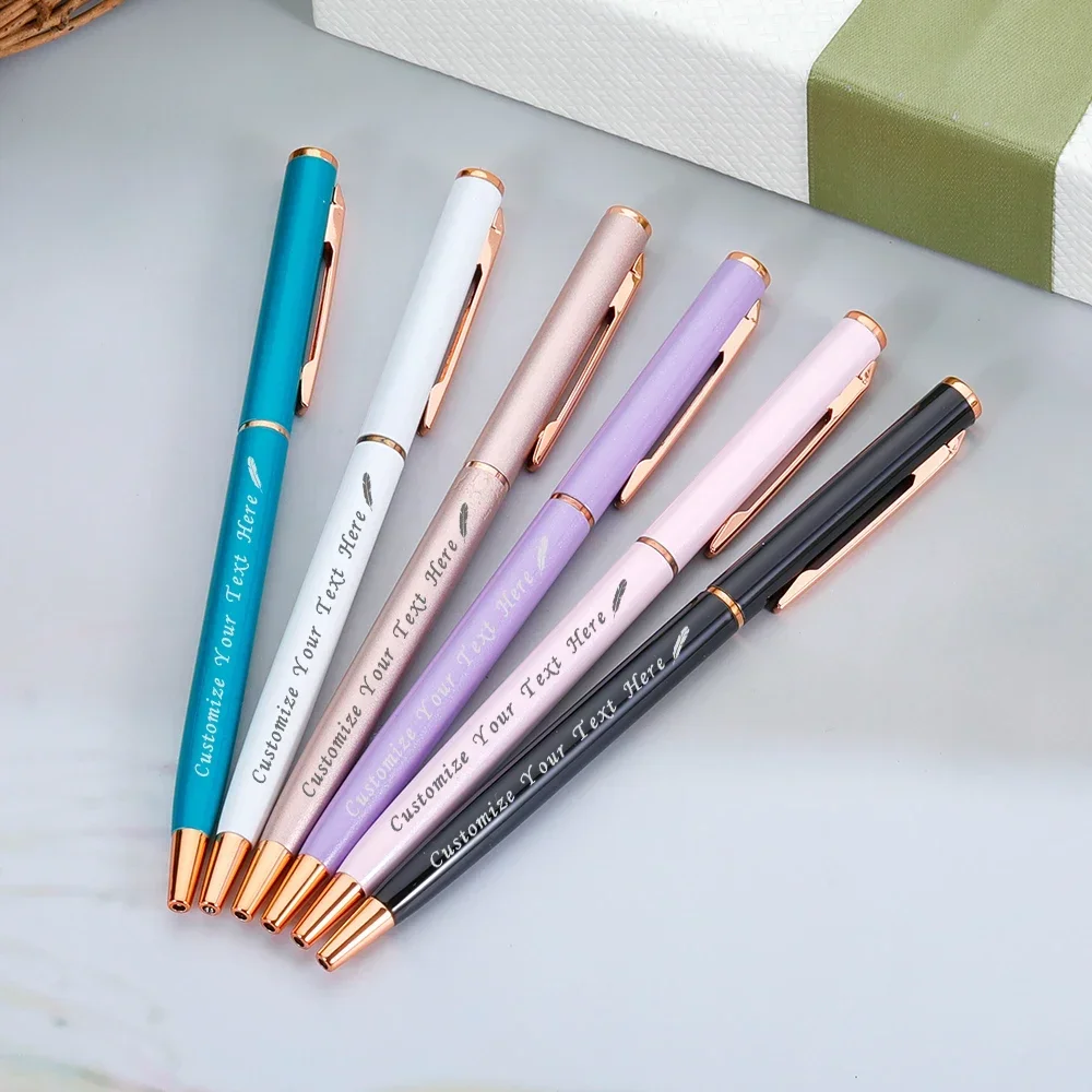 10pcs Customized Text Creative Candy Color Business Metal Office Accessory Rotate Ballpoint Pen School Stationery Office Supply