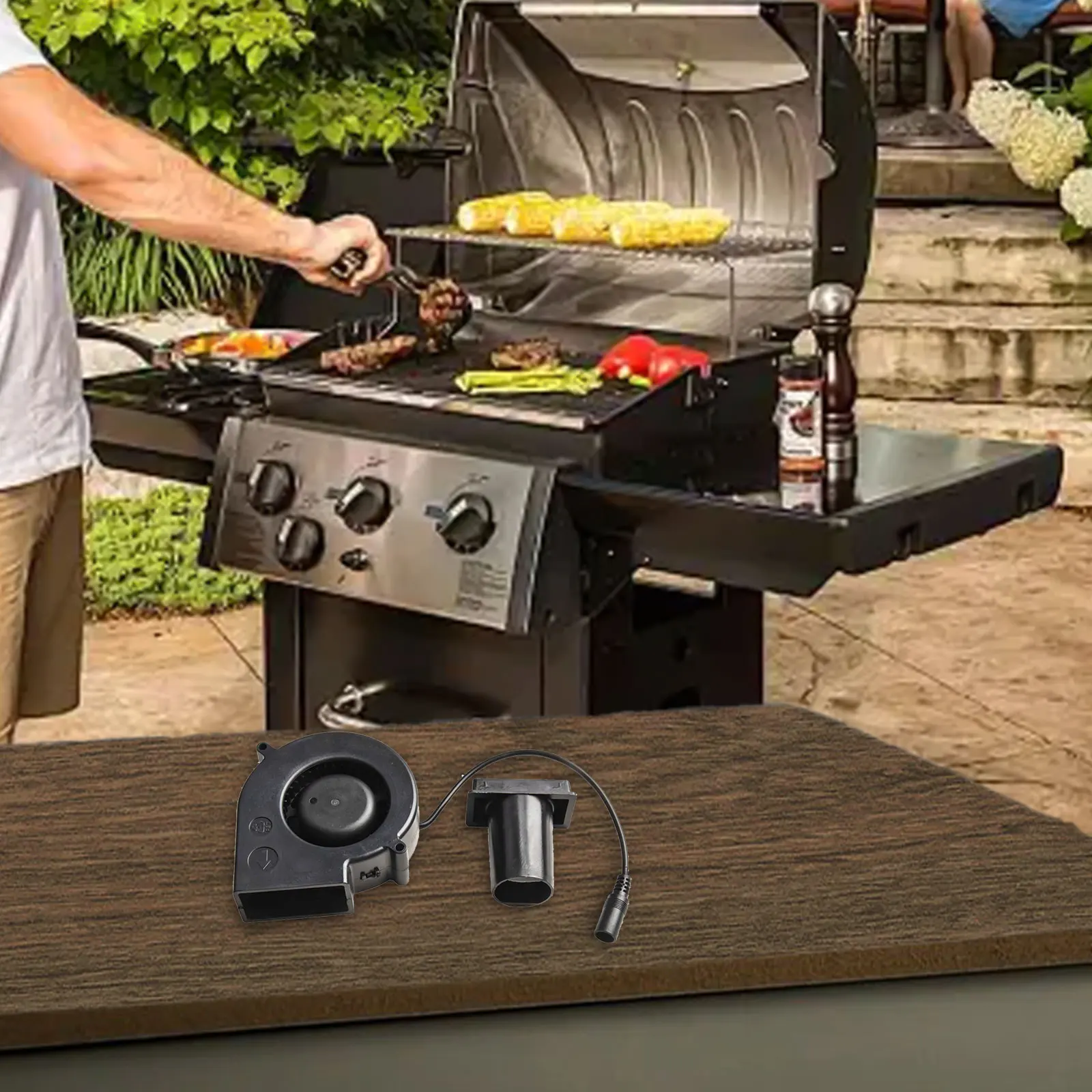 9733 Blower DC12V 2.7A Firewood BBQ Stove Double Ball High Air Volume Turbo Fan DC Interface Blower Electronic Power Tools