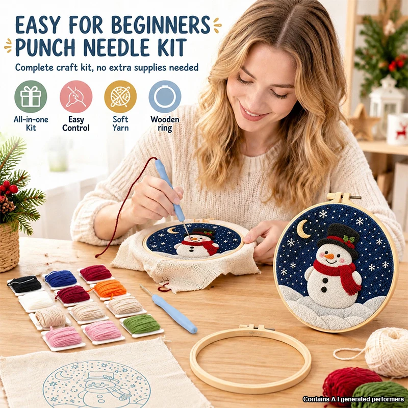 DIY Stamping Embroidery Materials Pack 3D 3D Handmade Craft Set Christmas Home Decor Supplies Punch Needle Kits Holiday Gifts