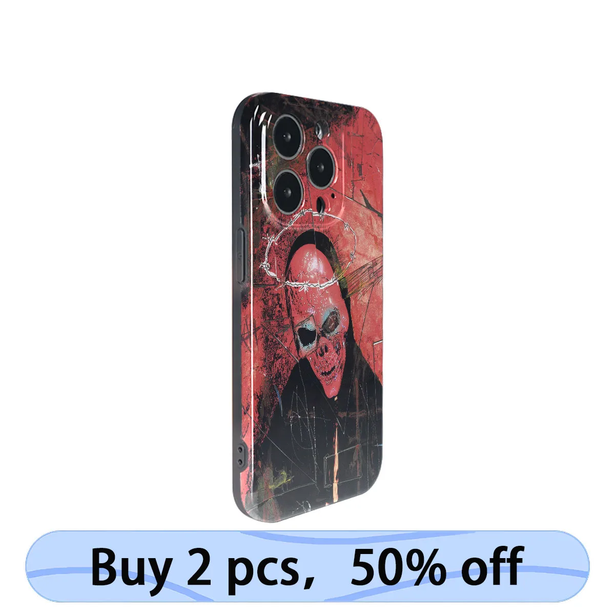 Coque iPhone Art Phone Case Skeleton Devil Oil Painting Rock & Roll Cover for iPhone 15 14 13 12 11 Pro Max Plus IMD 2 in 1