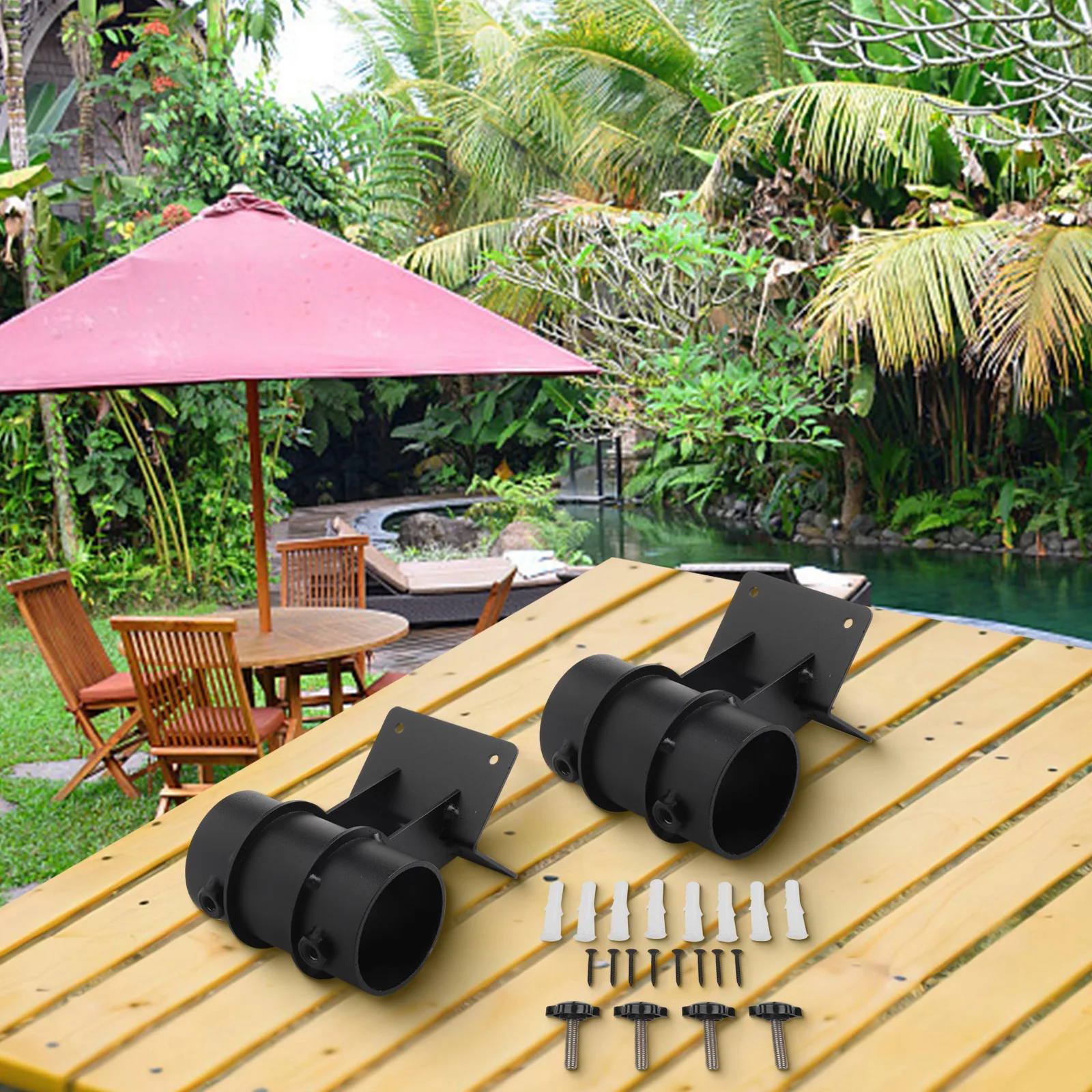 

Комплект из 2 держателей для садового зонта, крепление-зажим для зонта, аксессуары для сада и террасы