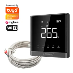 Tuya-Smart Termostato De Aquecimento Rente Elétrico, Controlador De Temperatura, Interruptor com Cabo De 3 Meter, Sensor De Piso, 16A