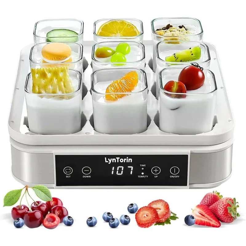 

For Yogurt Maker, Automatic Digital Yogurt Maker with Adjustable Temperature & Time Control, 9pcs Glass Jars 52 Oz Stainless