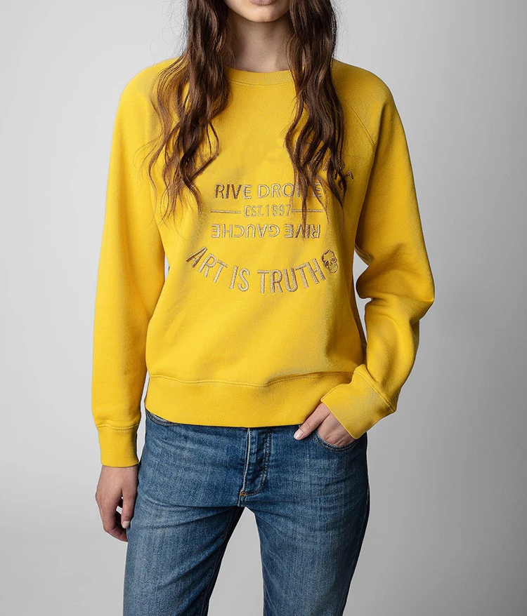 بلوفر نسائي من القطن المطرز بحروف كلاسيكية ZV على الطراز الفرنسي الجديد