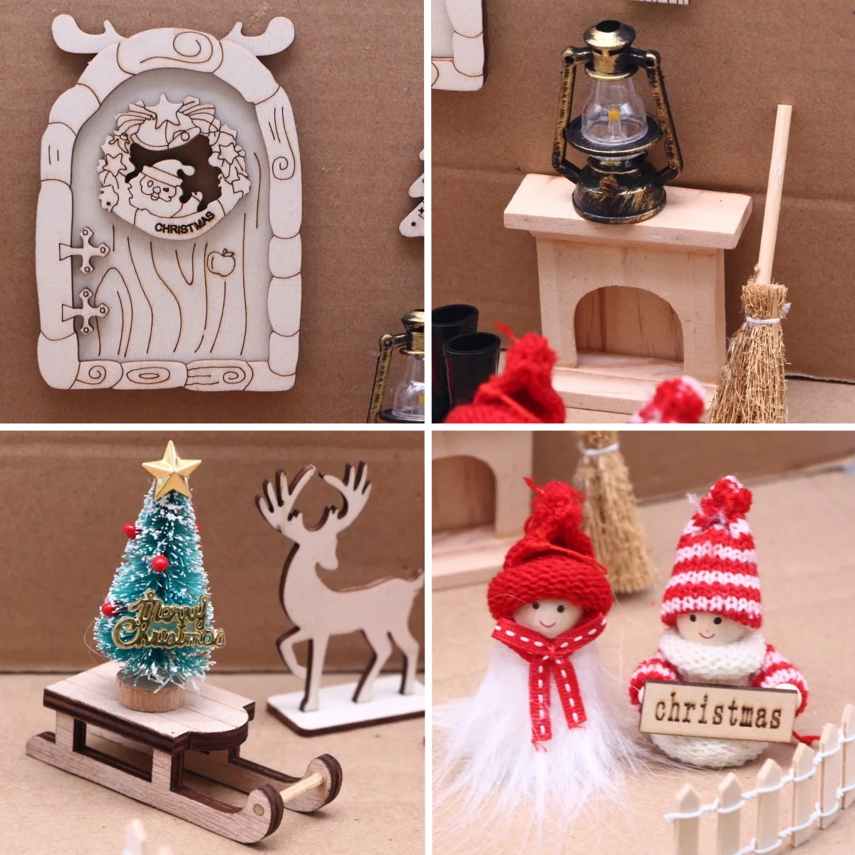 DollHouse Elf Door Christmas Decor Doll Elk Sled Mini Tree Oil Lamp Mailbox Gift Box Fairy Toyhouse Miniature Scene Model