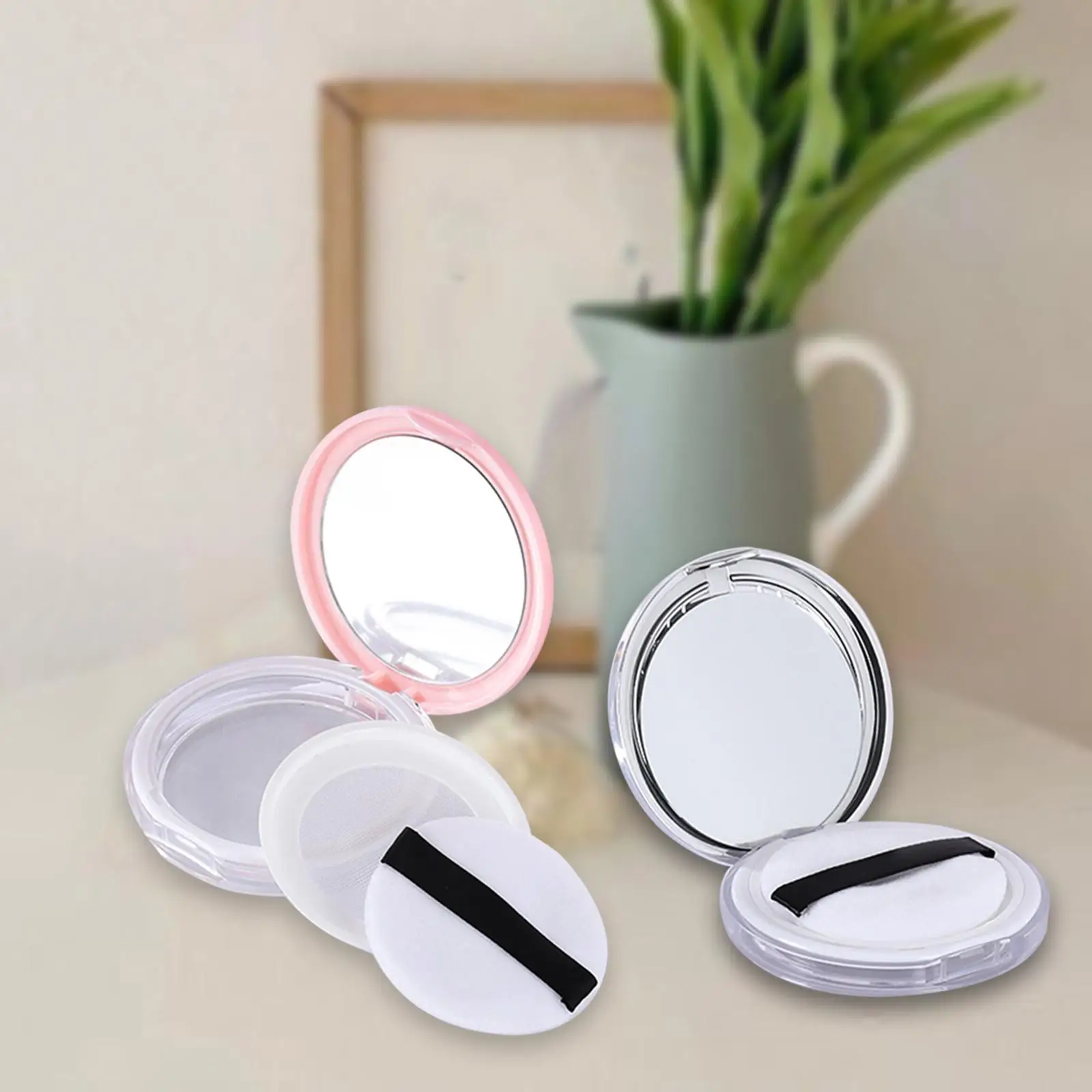 Mini Size Loose Powder Compact Case with Puff Mirror and Sifter Empty Cosmetic Box for Travel Woman