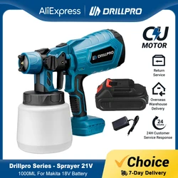 Drillpro 무선 전기 스프레이건 페인트 분무기, 고출력 자동 가구 스틸 코팅 에어 브러시, Makita18 V 배터리용, 1000ml