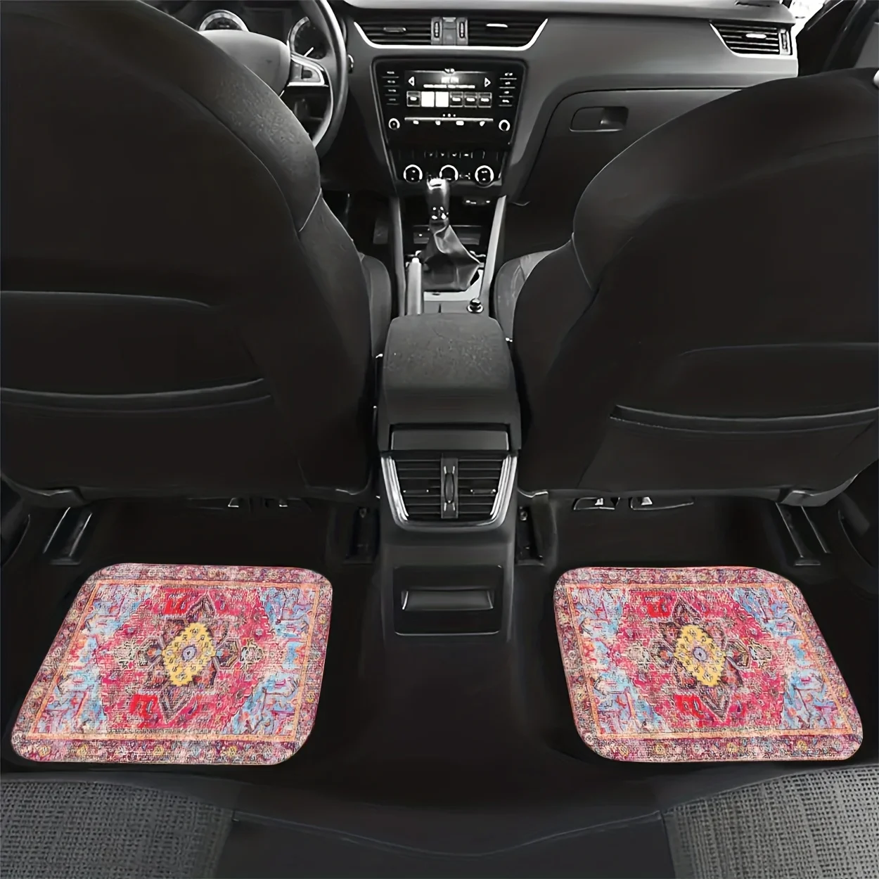 4pcs Universal Car Floor Mats, Pink - Based Retro Pattern, Retro Style Digital Printed Car Floor Mat, Fashionable And Versatile,