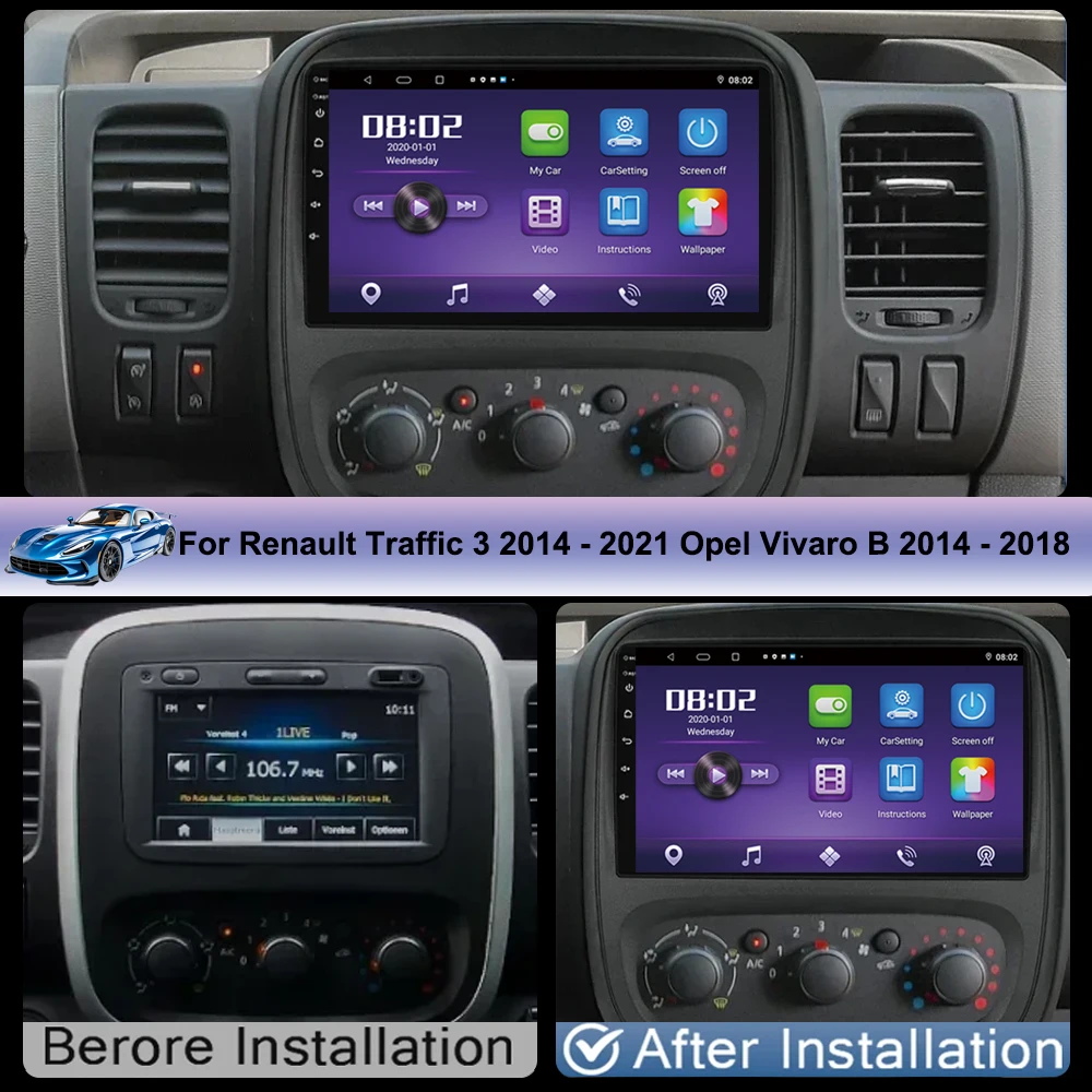 Android 14 Car Radio GPS For Renault Traffic 3 2014 - 2021 Opel Vivaro B 2014 - 2018 Auto Stereo Multimedia Video Player Carplay