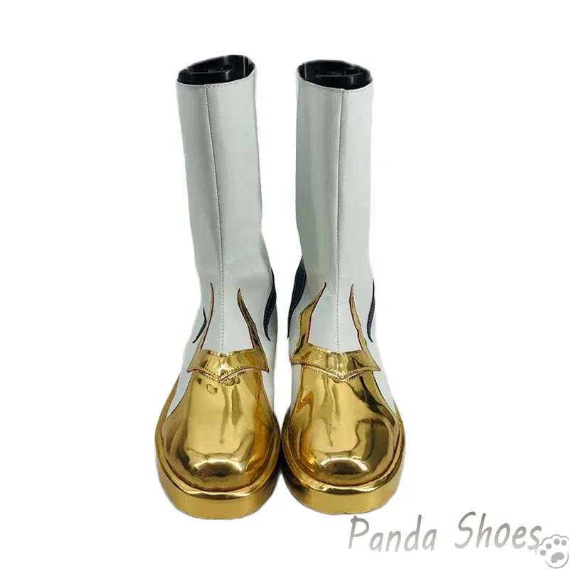 Genshinimpact Fatui Cosplay Shoes Anime Game Cos White Golden Boots Men Fatui Cosplay Costume Prop Shoes for Halloween Party