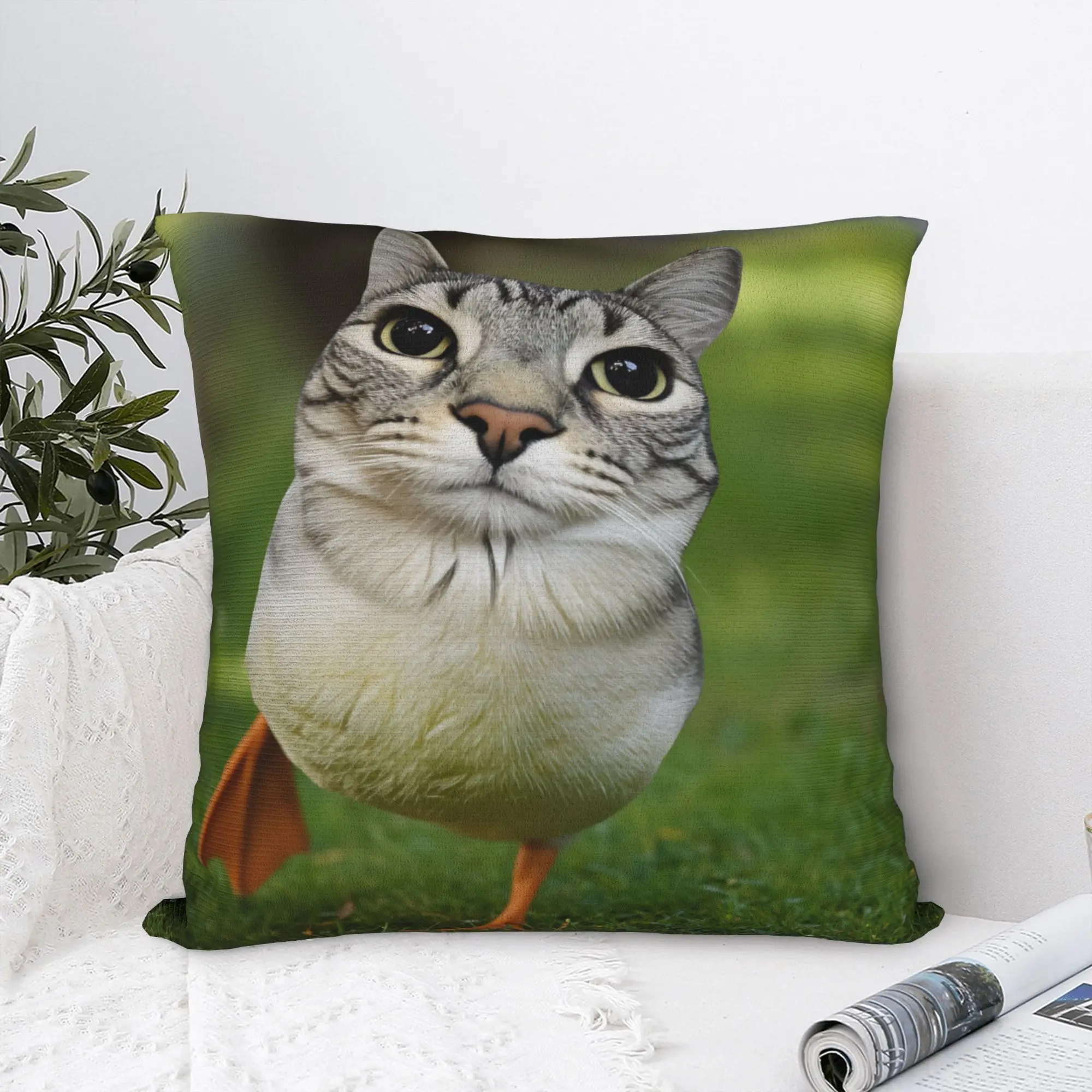 Funny Duck Cat Hybrid Pillow Cover  Cute Funny Pillow Case For Office Car Home Decor Square Pillowcases Gift