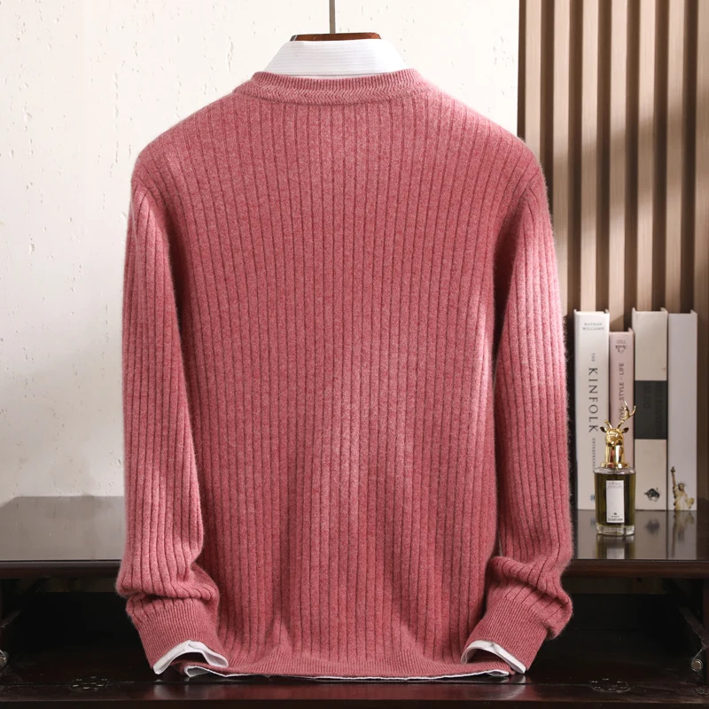 Class A 100% Pure Cashmere Sweater Men's Round Neck Knitted Pullover For Autumn Winter New Solid Color Base Sweater Menswear