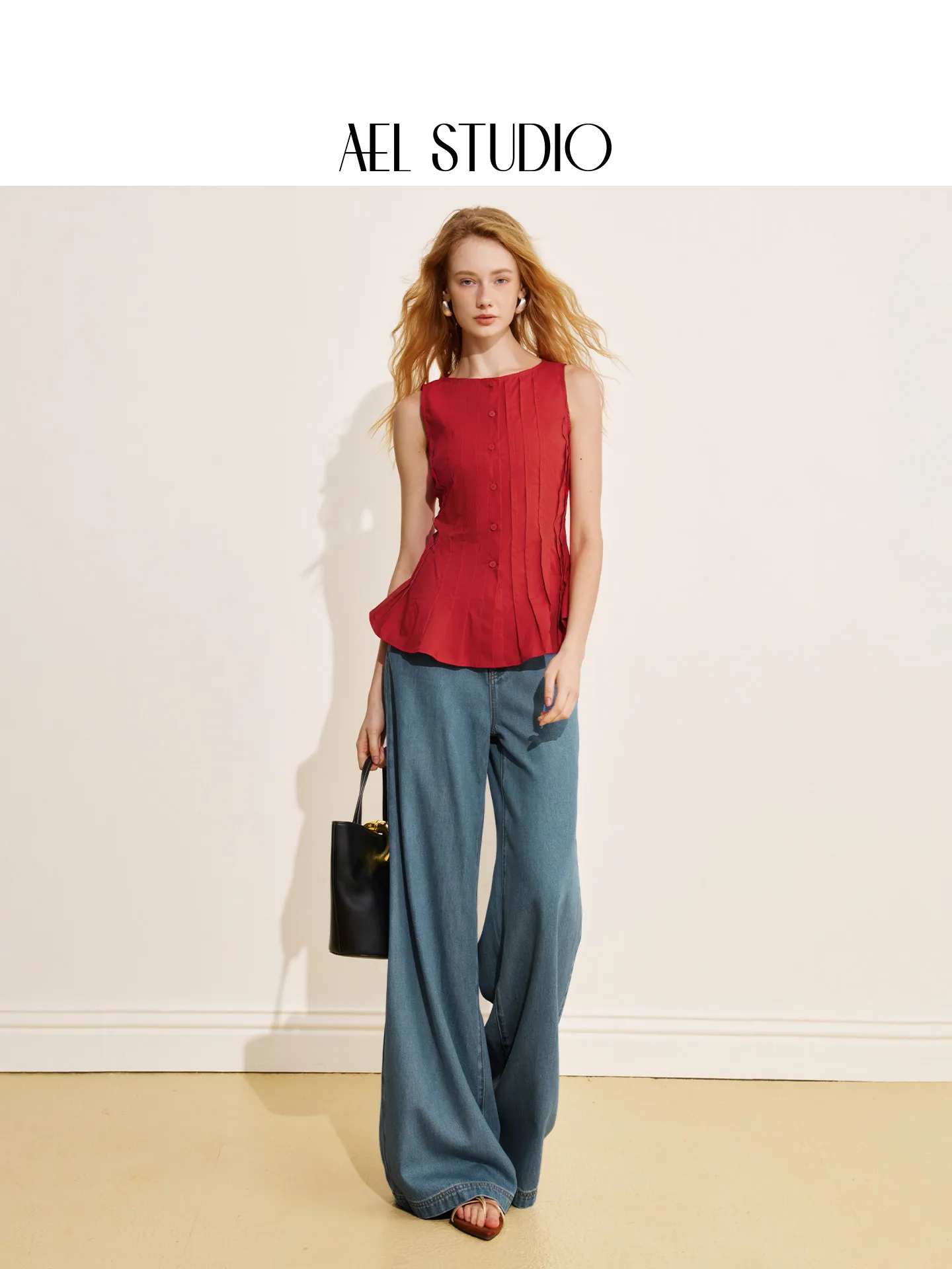 AEL Original Französisches Retro Rotes Plissiertes Hemd Damen 2026 Sommer Neu Ärmelloses Tailliertes und Schlankmachendes Oberteil – Detail 4