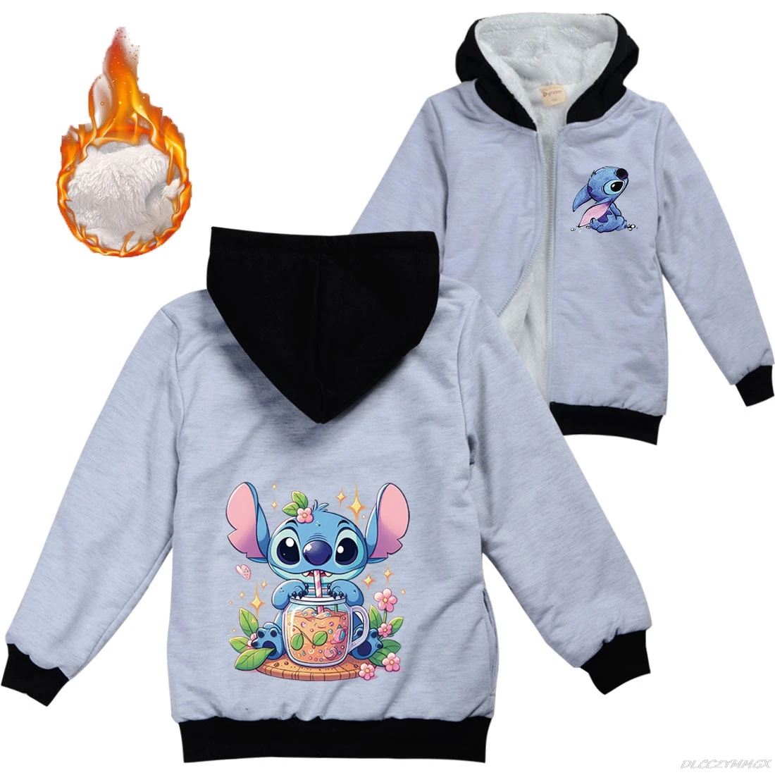 Hot Lilo And Stitch Children\'s Zipper Thick Coat For Teens Boys And Girls Autumn Winter Cotton Jacket