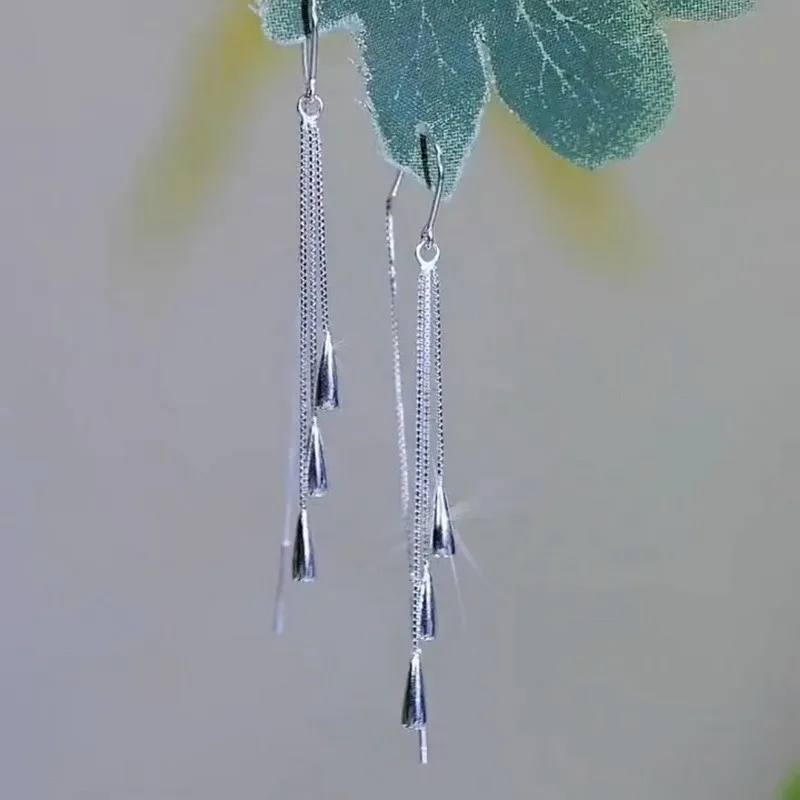 Glänzende lange Quasten-Glitzer-Tropfenohrringe für Damen, modische lange Kette, baumelnde Ohrringe, Hochzeit, Party, Schmuck, Geschenke – Detail 31