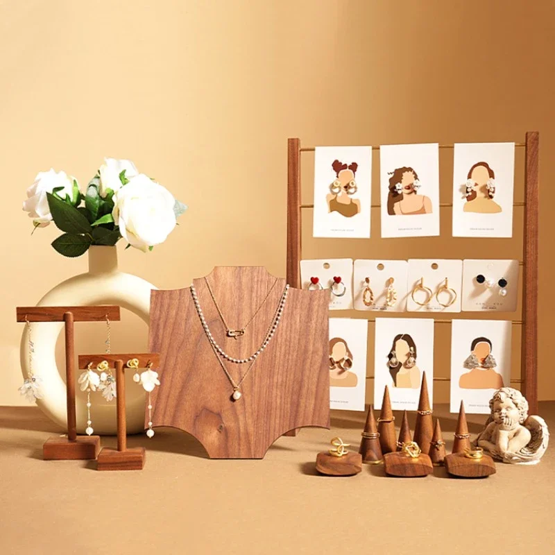 Jewelry Display Stand Shop Desktop Creative Walnut Decoration Earrings Necklace Rack Photo Shooting Props