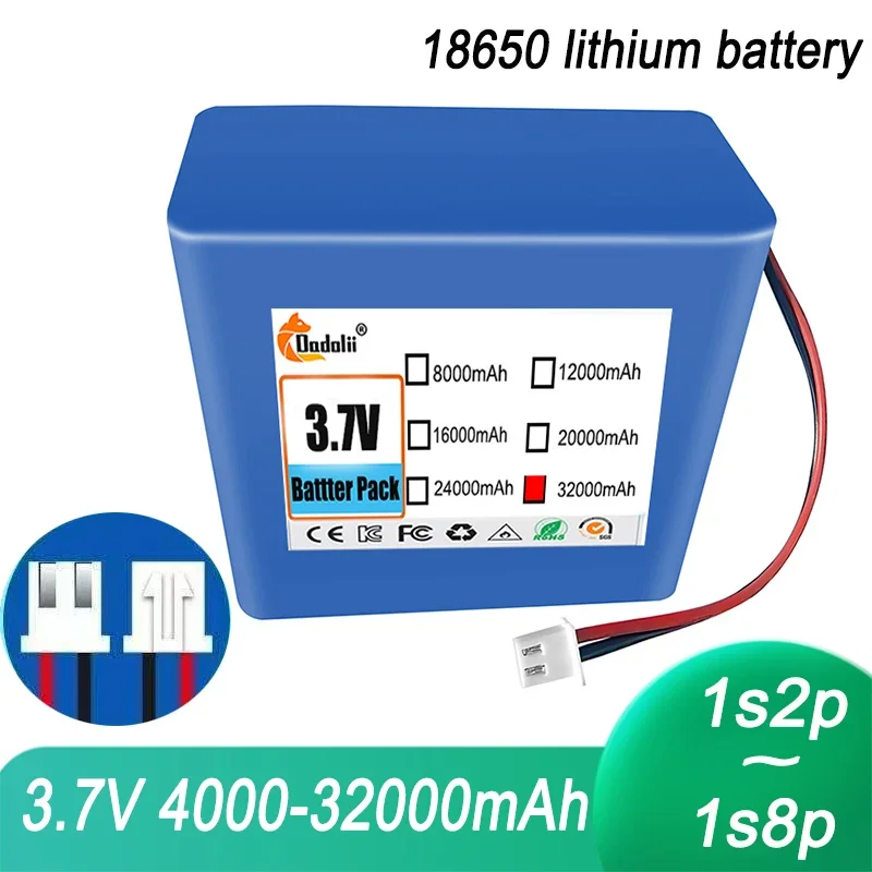 充電式リチウム電池,XH-2Pプラグ,メガホンスピーカー保護ボード,1s8p,18650, 3.7v,32000mah