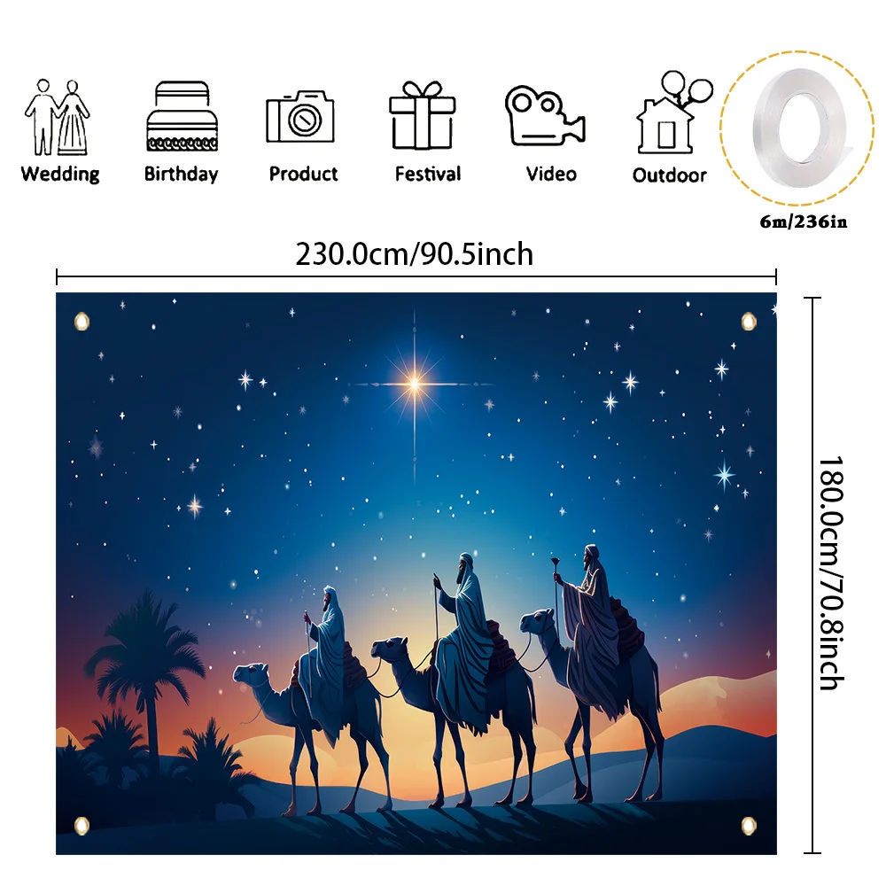 قطعة واحدة، لافتة فرح عيد الميلاد من البوليستر، رحلة مقدسة تقليدية وثلاثة رجال حكماء، ديكور حائط للعطلات، المنزل، المطبخ