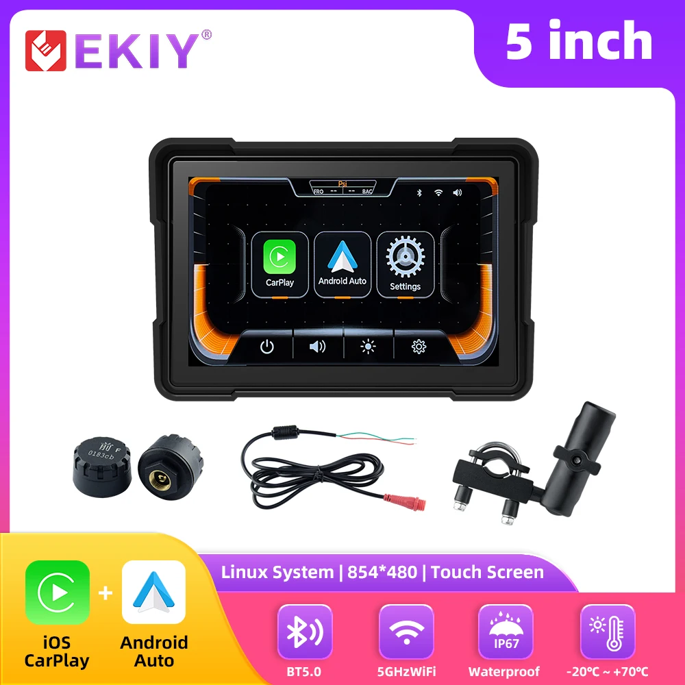 

EKIY 5 Inch Carplay Motorcycle MOTO Navigation Wireless CarPlay Motorcycle GPS Wireless Android Auto Motor GPS Motor Screen