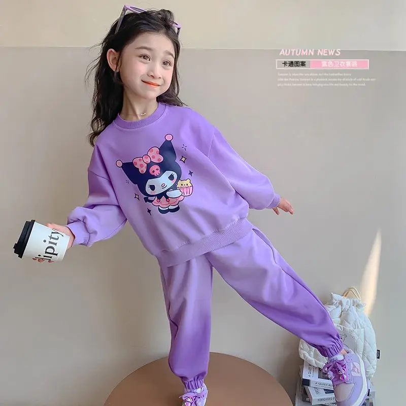 

Kawaii Kuromi Sanrio Cute Cartoon Children Hoodie Student Comfortable Jacket Sportswear Trousers Birthday Present for Girls