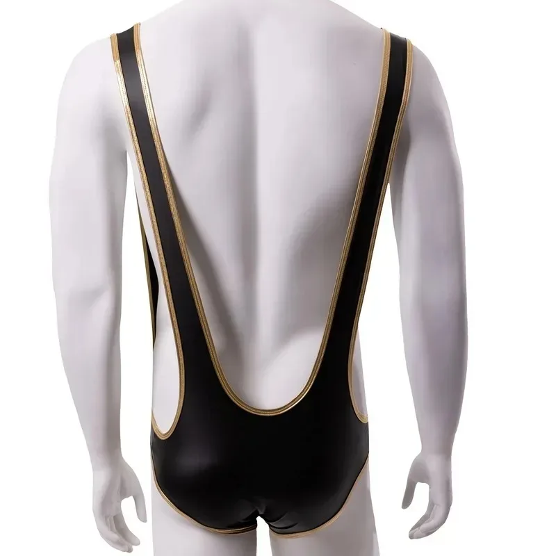 Sexy Men's Undershirts Wrestling Leotards Singlet Jumpsuit Youth Erotic Pu Leather Bodywear Gay Porn Lingerie Jockstrap Bodysuit