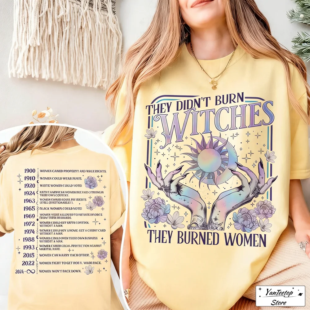 Camiseta de algodón para mujer, camisa de bruja feminista, Tops cortos de manga corta a la moda, They Didn't Burn Witches They Burned