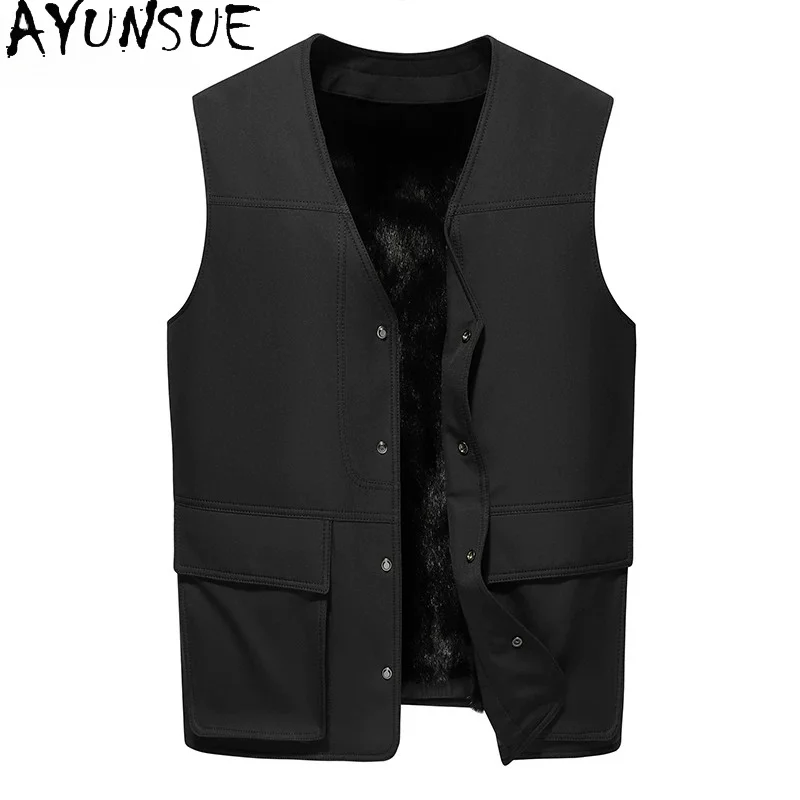 AYUNSUE High-end Whole Mink Real Fur Coat Man Winter Sleeveless Waistcoat Natural Mink Fur Vest Men Clothing Warm Casual abrigo